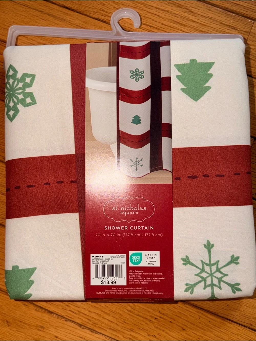 New St Nicholas Christmas polyester shower curtain 70 x 70 winter holiday plaid